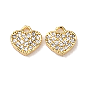 Brass Micro Pave Clear Cubic Zirconia Charms, Heart