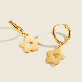 Boucles d'oreilles pendantes créoles en acier inoxydable pour femmes, fleur