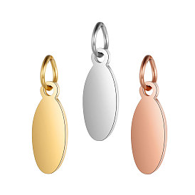 304 Stainless Steel Stamping Blank Tag Pendants, with Jump Ring, Manual Polishing, Oval Charm