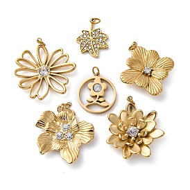 316 из нержавеющей стали горный хрусталь подвески, с закрытыми кольцами для прыжков, ионное покрытие (ip), цветок / лист