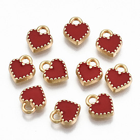 Alloy Enamel Charms, Cadmium Free & Lead Free, Heart, Light Gold