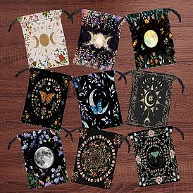 Velvet Printed Storage Bags, Drawstring Pouches Tarot Cards Packaging Bag, Rectangle