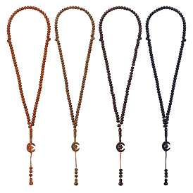 4 piezas 4 colores collares de cuentas de rosario de acrílico en forma de rondel, collares con colgantes de luna y estrella