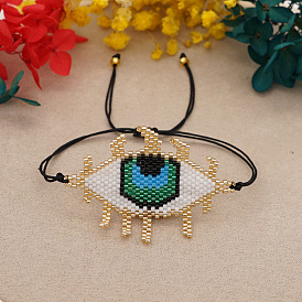 Ethnic style Miyuki seed bead weaving handmade blue eyes beaded bracelet for women