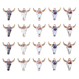 50 шт. 5 подвески из цинкового сплава с эмалью, золотой свет, в форме головы быка с цветочным узором