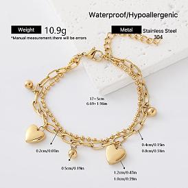 304 Pulseras de eslabones de acero inoxidable con dijes para mujer, dorado