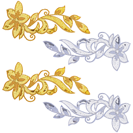 2 пары 2 цвета полиэстер вышивка орнамент аксессуары, пришить заплатки к одежде с блестками, цветок