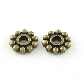 Fleur de style tibétain alliage perles d'espacement, sans cadmium et sans plomb, 9.5x2mm, trou: 3 mm, environ 1995 pcs / 1000 g