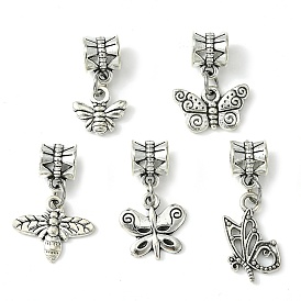 Tibetan Style Alloy European Dangle Charms, Large Hole Pendants, Butterfly & Bees