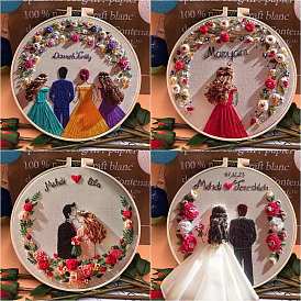 DIY Wedding Theme 3D French Style Embroidery Kits, Including Printed Cotton Fabric, Embroidery Thread & Needles, Embroidery Hoop