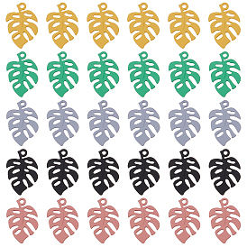 BENECREAT 30Pcs 5 Colors Spray Painted Alloy Pendants, Banana Leaf