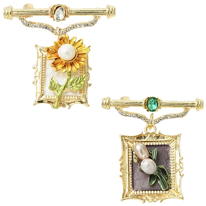 2шт. 2 стили: квадратная и прямоугольная брошь из АБС-пластика с цветочным узором и имитацией жемчуга, Изысканные эмалированные подвески и значки для лацканов, подходящие для девушек и женщин.