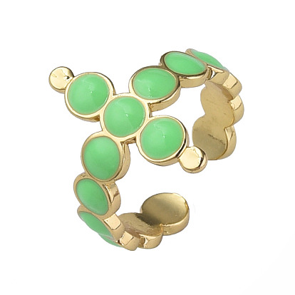 Enamel Cross Open Cuff Rings, Real 18K Gold Plated Brass Jewelry for Women, Nickel Free