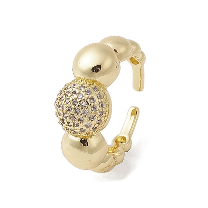 Brass Adjustable Rings, Cadmium Free & Nickel Free & Lead Free, Micro Pave Cubic Zirconia, Round