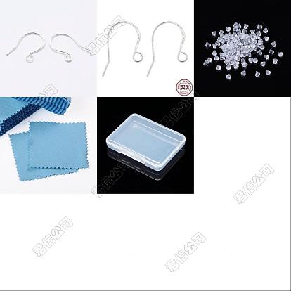 10 Pairs 2 Colors 925 Sterling Silver Earring Hooks, Ear Wire with Loops and 925 Stamp, 50Pcs Plastic Ear Nuts