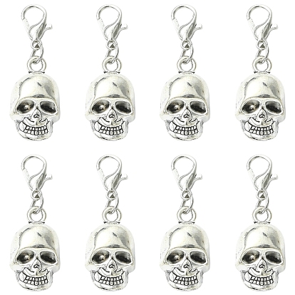 10pcs décorations pendentif crâne en alliage, avec fermoir pince de homard