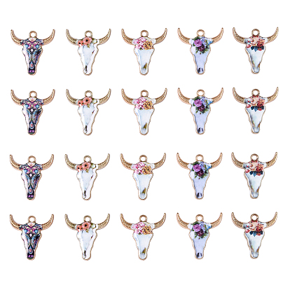 50 шт. 5 подвески из цинкового сплава с эмалью, золотой свет, в форме головы быка с цветочным узором