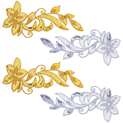 2 пары 2 цвета полиэстер вышивка орнамент аксессуары, пришить заплатки к одежде с блестками, цветок