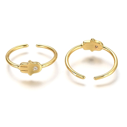 Латунные кольца из манжеты с прозрачным цирконием, пасьянс кольца, долговечный, hamsa рука / рука fatima / рука miriam