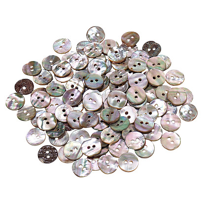 100 шт. пуговицы из натуральной ракушки пауа, 2-луночное, плоско-круглые