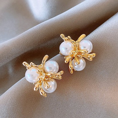 Boucles d'oreilles à tige en alliage et perles en plastique pour femmes, fleur