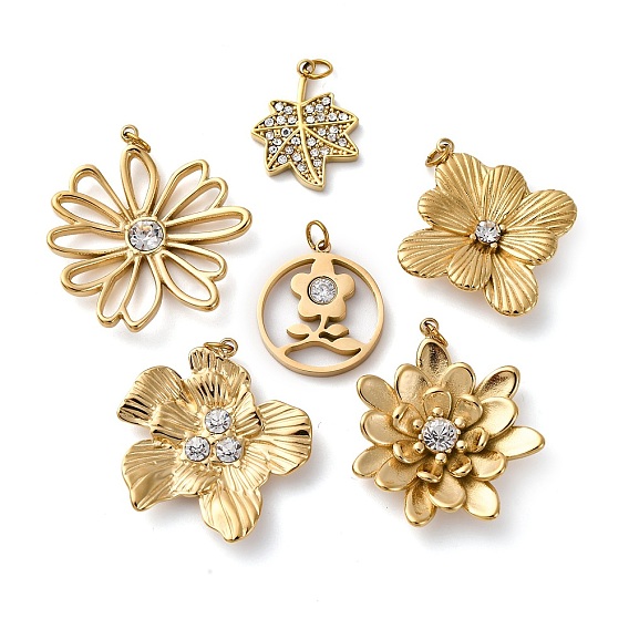 316 из нержавеющей стали горный хрусталь подвески, с закрытыми кольцами для прыжков, ионное покрытие (ip), цветок / лист