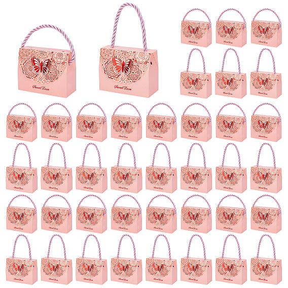 50Пакеты, бумажные сумки с принтом в виде цветов и бабочек, подарочные коробки для конфет с веревочными ручками, прямоугольные