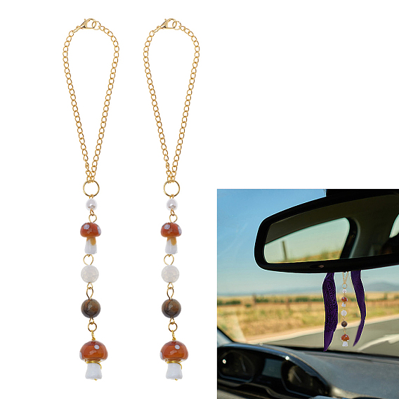 2шт. подвески в виде грибов из смолы, железная цепочка для подвешивания на автомобиль в качестве декоративного элемента