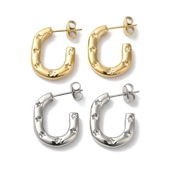 Овальные серьги-гвоздики со звездой 304 из нержавеющей стали, серьги-кольца