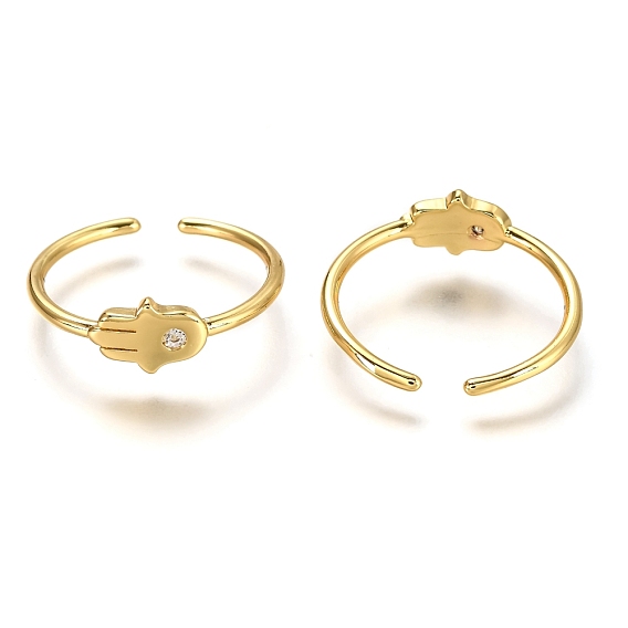 Латунные кольца из манжеты с прозрачным цирконием, пасьянс кольца, долговечный, hamsa рука / рука fatima / рука miriam