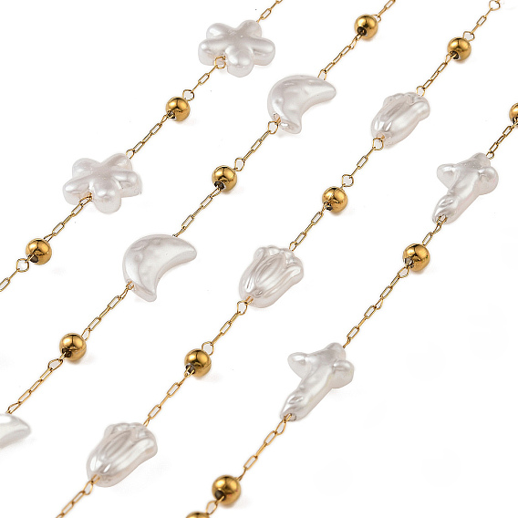 Ионное покрытие (ip) 304 цепи с цветочными звеньями из нержавеющей стали, с имитацией жемчуга, пайки, без кадмия и без свинца, с катушкой