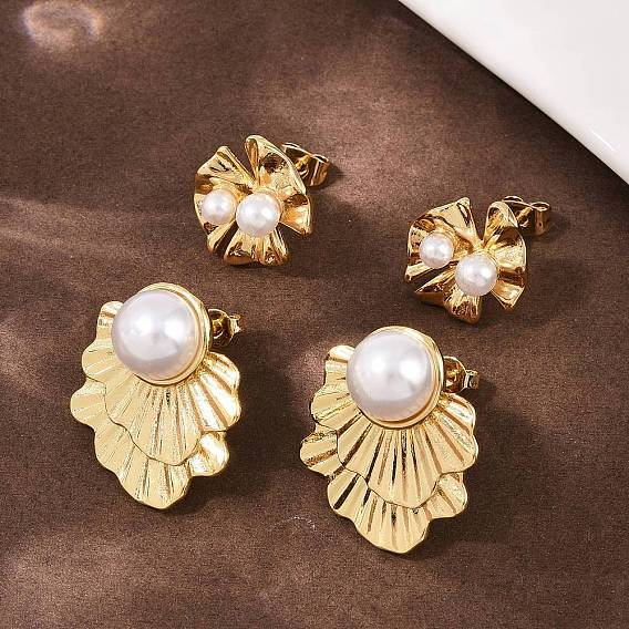 Серьги-гвоздики с цветком из латунного АБС-пластика, долговечный, стойки покрытие