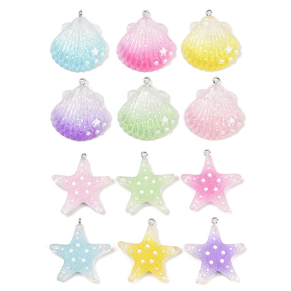 Прозрачные смоляные подвески, с платиновой железной петлей и пайеткой, градиент цвета