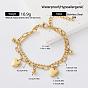 304 Stainless Steel Link Charm Bracelets for Women, Golden