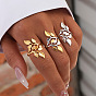 304 Stainless Steel Cuff Open Rings, Leaf