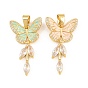 Colgantes de latón con circonitas cúbicas transparentes y esmalte., encantos de la mariposa, real 18 k chapado en oro
