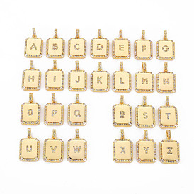 Micro cuivres ouvrent pendentifs zircone cubique, sans nickel, rectangle arrondi avec la lettre a~z