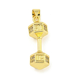 Barbell Rack Plating Brass Micro Pave Clear Cubic Zirconia Pendants, Cadmium Free & Lead Free