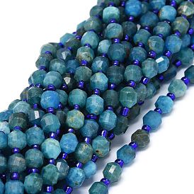Natural Apatite Beads Strands, with Seed Beads, Faceted, Bicone, Double Terminated Point Prism Beads