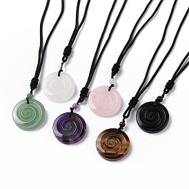 Adjustable Natural Mixed Gemstone Vortex Pendant Necklace with Nylon Cord for Women