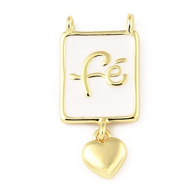 Rack Plating Brass Pendant, with Enamel, Long-Lasting Plated, Lead Free & Cadmium Free, Rectangle with Heart