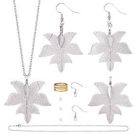 DIY Jewelry Making, Trendy Unisex 304 Stainless Steel Cable Chain Necklaces and Jump Rings, Maple Leaf Pendants, Brass Earring Hooks and Brass Rings
