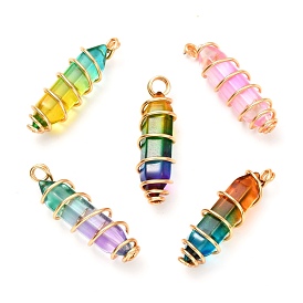 Glass Pendants, with Glass Double Terminated Point Beads and Real 18K Gold Plated Brass Findings, Bullet