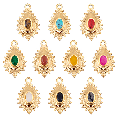 10Stk 10 Farben 304 Edelstahlanhänger pendant, mit natürlicher Jade, Träne