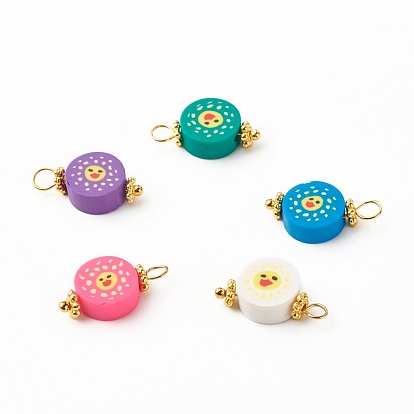Duck Pattern Handmade Polymer Clay Beads Pendants, with Brass Ball Head Pins and Tibetan Style Alloy Daisy Spacer Beads