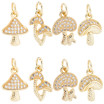 8 шт 4 стили латунные подвески из микропаве с фианитом, грибные прелести, с целью перехода в кольце, долговечный, без кадмия и без свинца, стойки покрытие