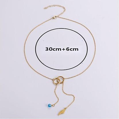 3 шт. двойное ожерелье из нержавеющей стали с перьями и кисточками для женщин