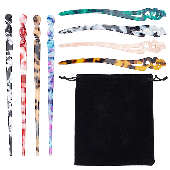 8Pcs 8 Styles Acrylic Hair Sticks, for Thin Thick Hair