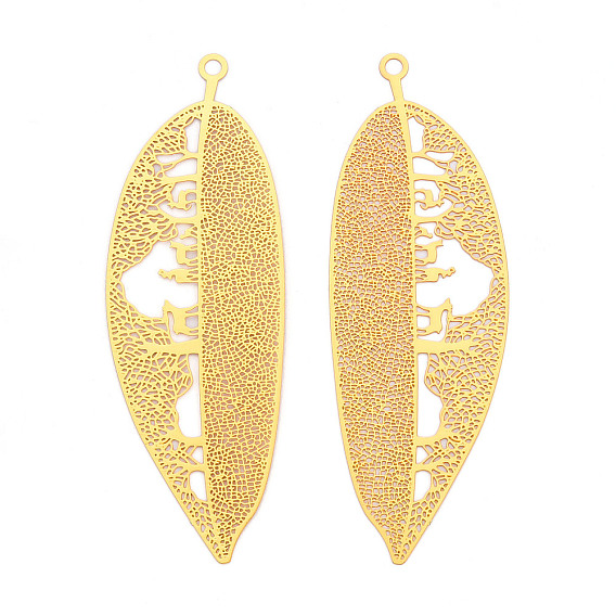 Латунные филигранные большие подвески, лист, гравированные металлические украшения