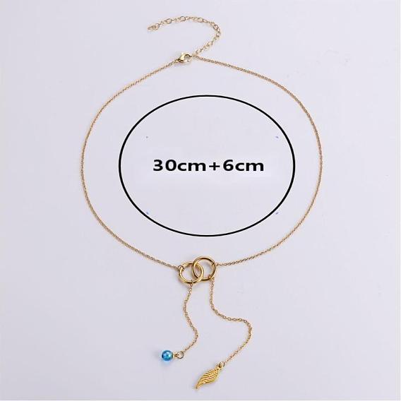 3 шт. двойное ожерелье из нержавеющей стали с перьями и кисточками для женщин